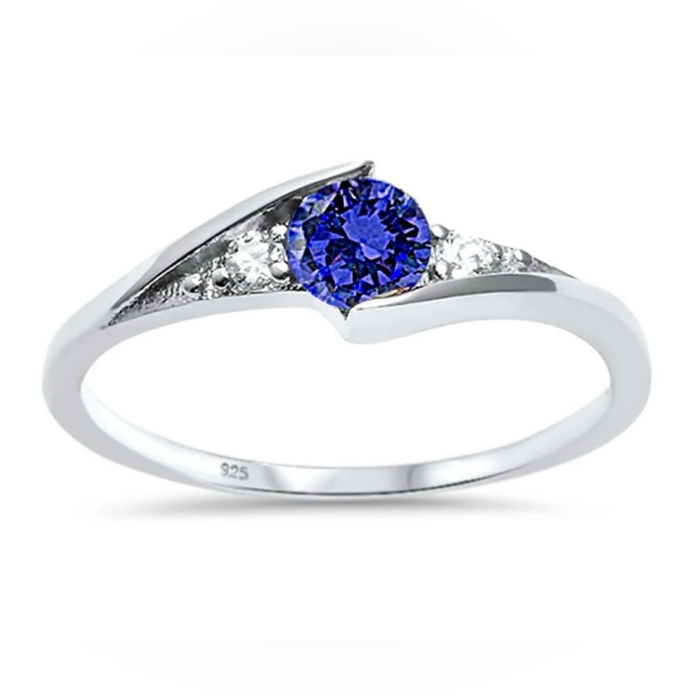 Sapphire CZ Solitaire 925 Sterling Silver Ring sz7